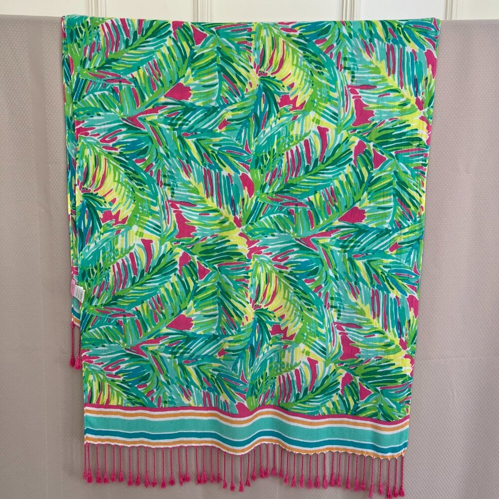 Lilly Pulitzer Palm Leaf  Scarf-Wrap-Swim Cover-Up Multi Color Fringe - Picture 7 of 15